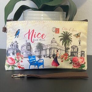 Nice French Riviera Floral Zip Wristlet Clutch - Beige & Pink